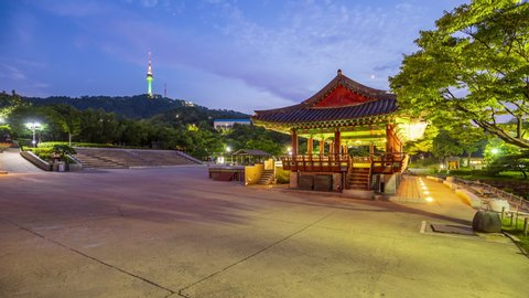 4k Time lapse Sunset of Seoul City Skyline,South Korea