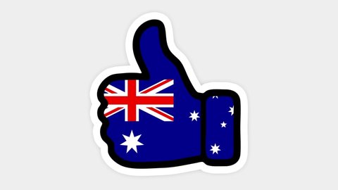 Drawing, animation is in form of like, heart, chat, thumb up with the image of Australia flag . White background