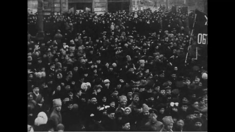 CIRCA 1917 - Crowds of suffragettes gather to protest and parade in Moscow and St. Petersburg (narrated in 1953).
