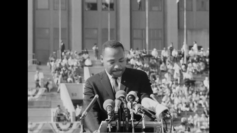 CIRCA 1964 - At the Chicago Freedom Movement rally at Soldier Field, Martin Luther King says that the Civil Rights Bill is only the first step.
