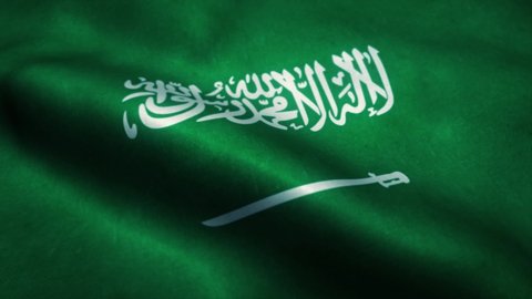 Saudi Arabia flag waving in the wind. National flag of Saudi Arabia. Sign of Saudi Arabia seamless loop animation. 4K