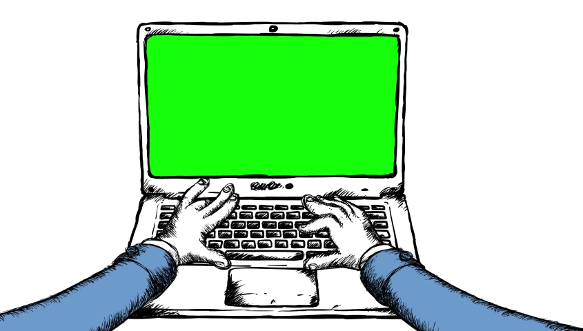 cartoon hands typing on laptop keyboard Stock Footage Video (100%