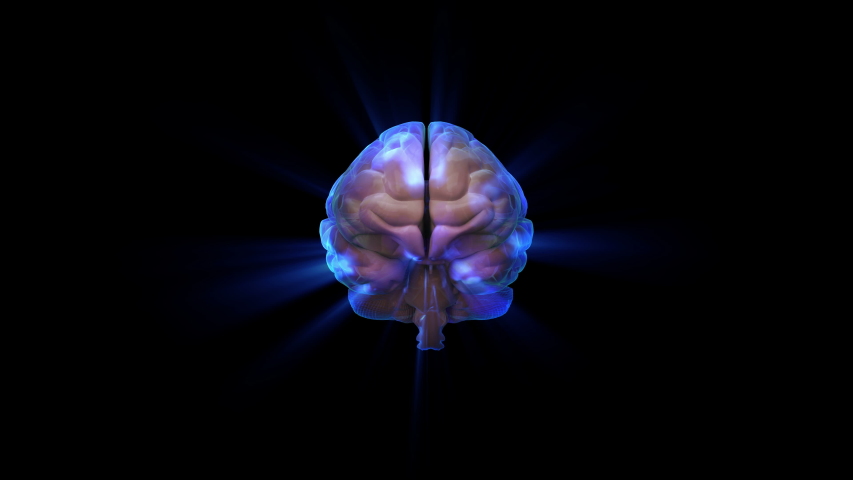 Human brain with neuronal impulses. Blue human brain making light and rotating spining. X-ray The shiny of intelligence, Light ray Blue brain activity. 3D rendering animation background
 Royalty-Free Stock Footage #1047428086