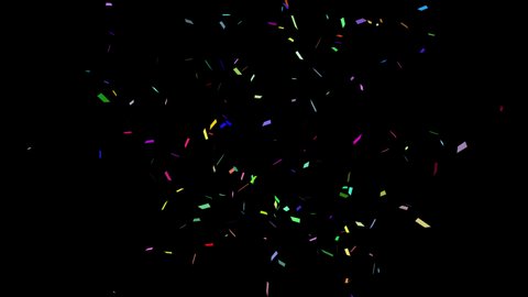 Colorful Isolated Confetti Falling Explosion Particles  Blast Realistic On Transparent Background / Green Screen / Alpha Matte Channel Perfect For Compositing Into Your cgi Scene. 4K ProRes 4444