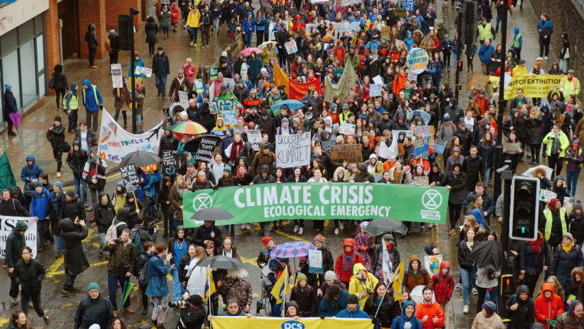 BRISTOL, UK, circa 2020 - Over 20,000 students take to the streets of Bristol, UK to demonstrate against Climate Change during a School Strike for Climate