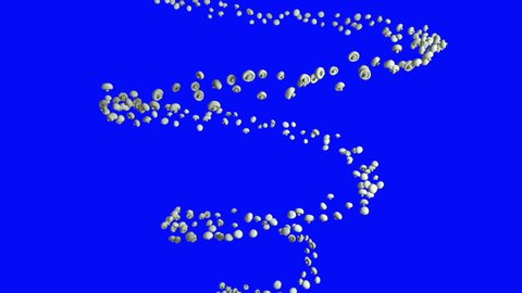 White Mushroom flying in helix shape, seamless loop, Blue Screen Chromakey