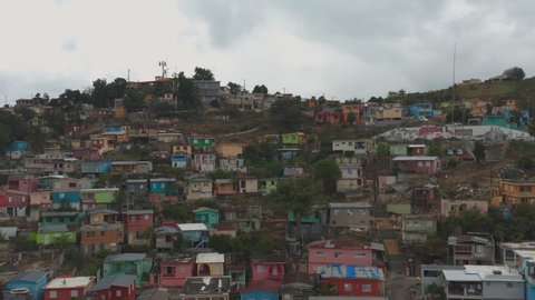Aerial establishing shot of Yauco, Puerto Rico after a series of earthquakes. Cinematic 4K footage.