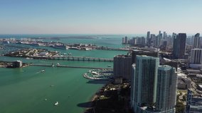 Scenic aerials Miami Biscayne Bay and Downtown