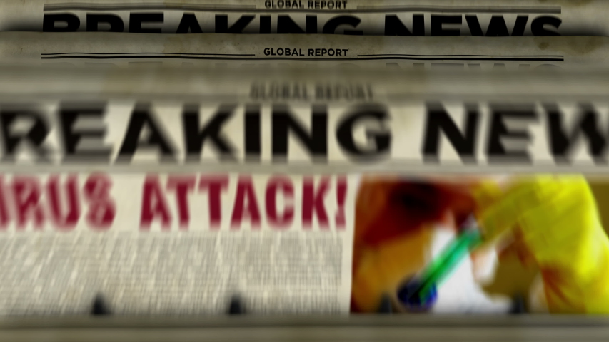 Virus attack breaking news – newspaper printing animation. Danger warning in retro paper media press production abstract concept. Royalty-Free Stock Footage #1047460132