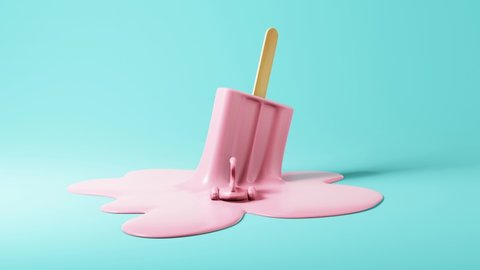 Flamingo float rotate around ice cream on pastel blue background. Seamless looped animation. Minimal summer concept. 3d rendering