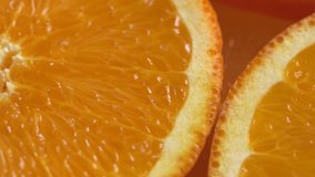 Marco shot of orange fruit and rotate.Close up flesh citrus orange. Nature background