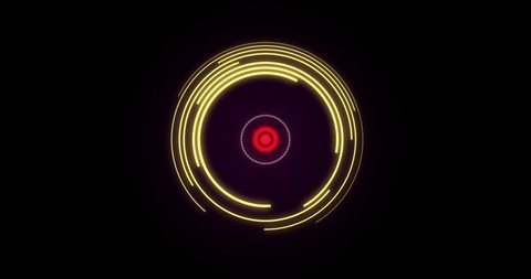 Hi-Tech HUD circles with rotating elements and lines. Science fiction interfaces isolated. Circles blinking and rotating on black background. Futuristic HUD interface loop