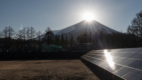 Diamond Fuji and Solar Panels (Time Lapse/Panning)