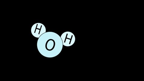 Self drawing and moving sketch animation of water H2O molecule. White Black background.