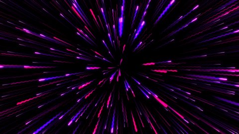 Animation of flying through hyperspace. Trails of star field in motion. Abstract tunnel speed of light, neon glowing rays. Flow of colorful lines in cosmos