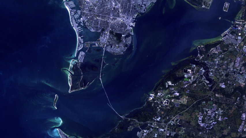 Tampa Bay Florida area aerial satellite view sunrise animation. Images furnished by Nasa