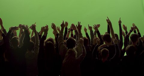 GREEN SCREEN CHROMA KEY Model released, back view of huge crowd dancing and cheering at a concert or a show. Shot on RED Helium 8K in RAW