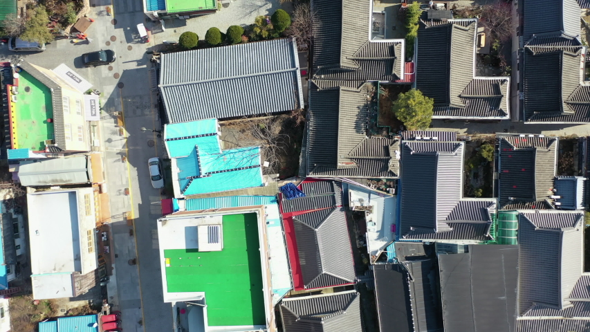 4K Vertical drone shot, Korea Hanok village in Jeonbuk jeonju city