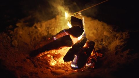 roasting marshmallows over bonfire on the beach 