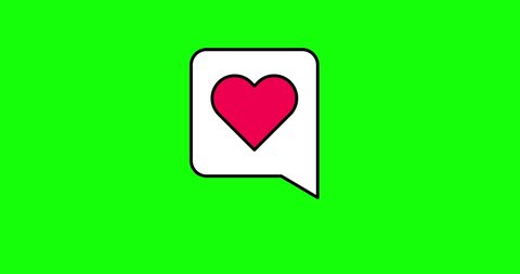 motion animated footage, appearing and disappearing bouncing bubble notification with heart, like and comment in social media network concept, mobile application design graphic element on green screen