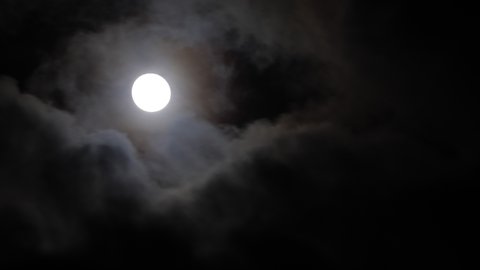 Timelapse of full moon hiding behind clouds