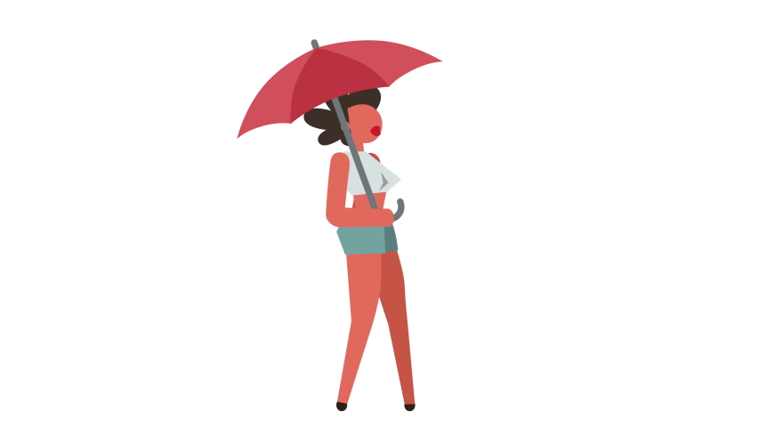 Stick Figure Pictogram Color Woman Girl Character Under Umbrella Cartoon Animation