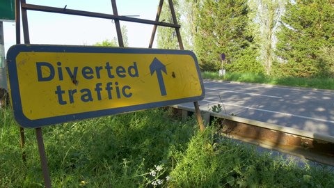 diverted traffic roadworks sign on uk motorway in england