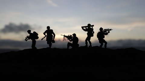 Six Military Silhouettes On Sunset Sky Stock Photo (Edit Now) 398557120