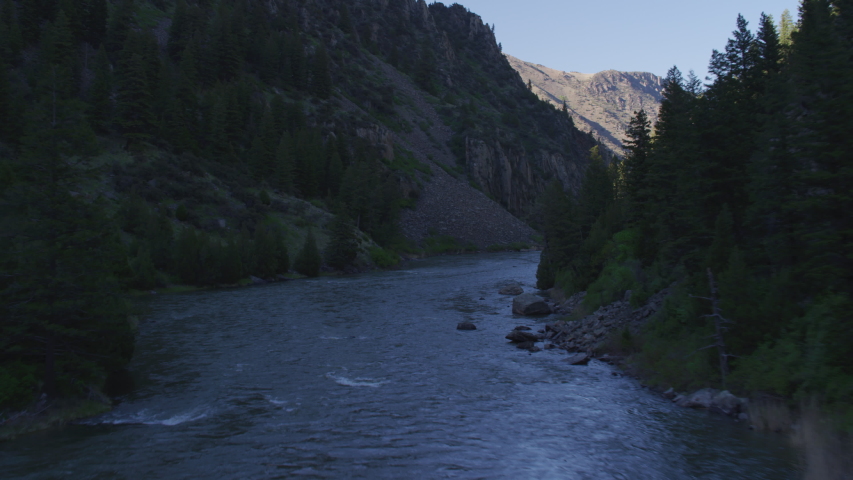 The Madison river flows into Bear Trap Canyon in the Madison Valley, near Ennis, Montana