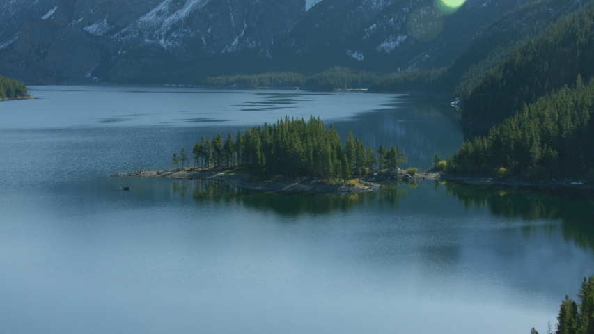 Island Lake, settled in a steep valley in the Beartooth mountain Range, in southwestern Montana