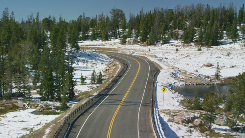 Beartooth Highway winds its way through the rugged Beartooth mountain range in southwestern Montana, near Yellowstone National Park