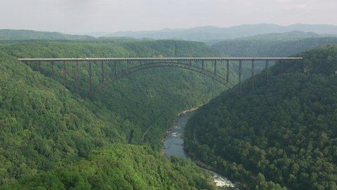 New River Gorge National River, West Virginia. Shot from helicopter with Cineflex gimbal and RED 8K camera.