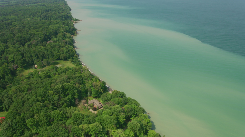 Lake Erie circa-2019. Aerial view of Lake Erie. Shot from helicopter with Cineflex gimbal and RED 8K camera.