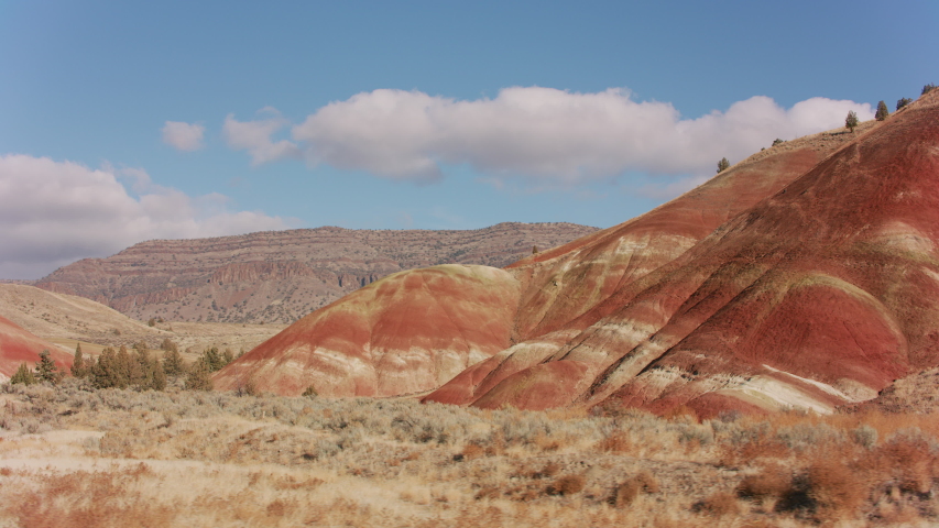 Tracking shot of Painted Hills in Wheeler County, Oregon.