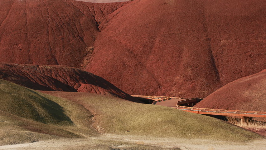 Tracking shot of Painted Hills in Wheeler County, Oregon.