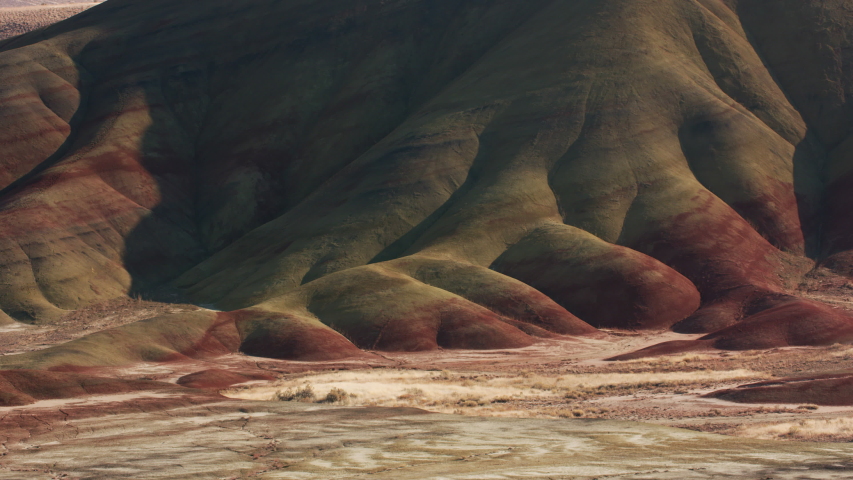 Tracking shot of Painted Hills in Wheeler County, Oregon.