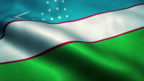Uzbekistan flag waving in the wind. National flag of Uzbekistan. Sign of Uzbekistan seamless loop animation. 4K