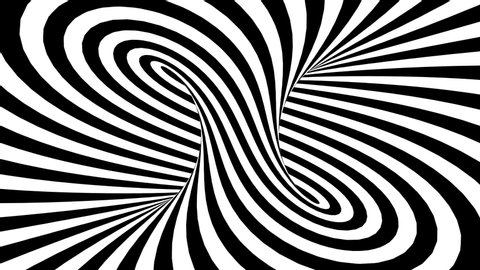Hypnotic spiral illusion seamless looping.Black and white psychedelic optical illusion. Op art effect. 