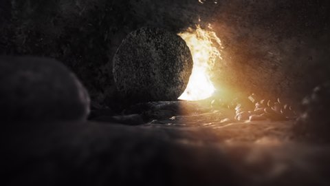 Easter Background - The Stone Is Rolling From Jesus' Tomb