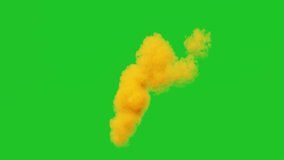 Orange Smoke effect on green screen background, isolated motion graphic chroma key, party smoke, natural effect 3d animation.