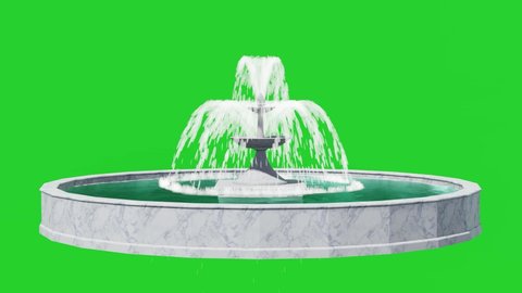 Fountain with Water effect isolated on Green Screen Background, Chroma key for design Park, Outdoor garden, Architecture or other 3D scenes, Realistic 3d rendering animation in 4K.