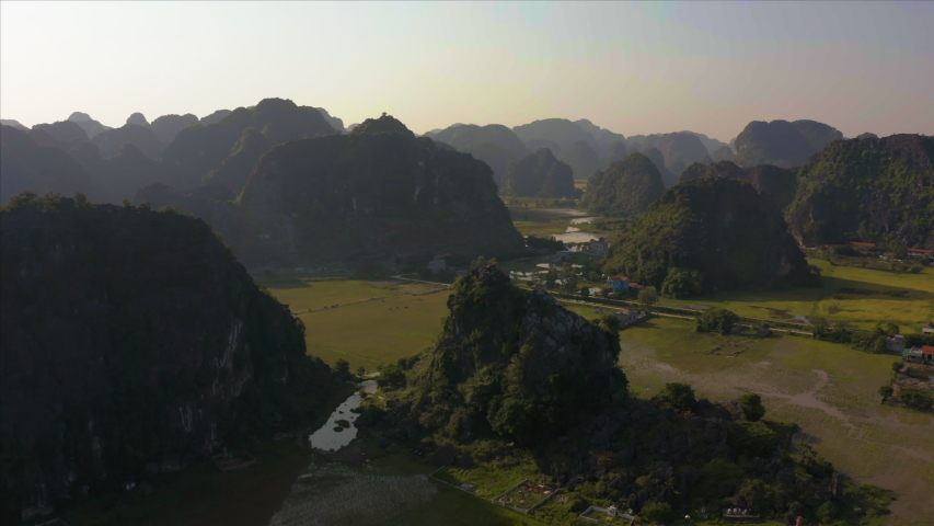 The stunningly beautiful Ninh Binh province in Northern Vietnam shot on a drone flying around the many flooded fields near Tam Coc
