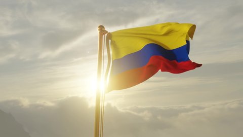 Flag of Colombia Waving in the wind, Sky and Sun Background, Slow Motion, Realistic Animation, 4K UHD 60 FPS Slow-Motion