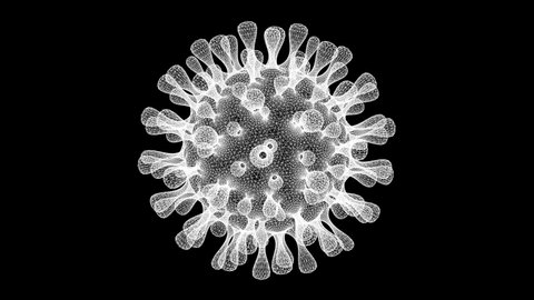 Coronavirus Covid-19 viral cell infection causing disease. Pneumonia viruses, H1N1, SARS, Flu, cell infect organism, aids. Microscopic view of floating influenza virus cell including alpha channel.