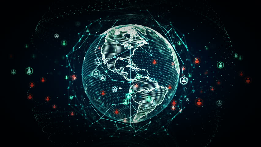 A stylized rendering of the earth conveying the modern digital age and its emphasis on global connectivity among people. This clip is available in multiple other color options and loops seamlessly. | Shutterstock HD Video #10477451
