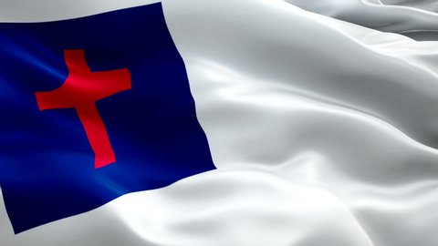 Christianity Flag Animation background video waving in wind. Jesus Christ concept Flag background. Christianity Lutheran Flag  Closeup 1080p Full HD footage. Christian flag religious organization
