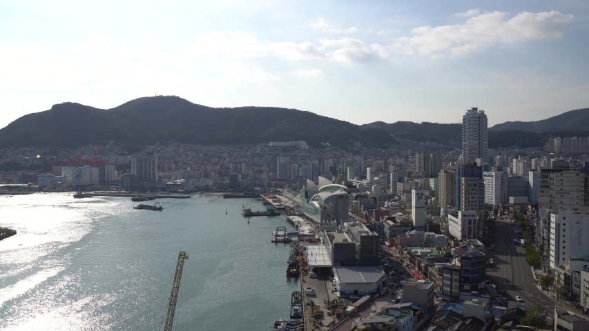 Busan, Korea - October 16, 2019 :City sky view Busan,Korea. Busan Metropolitan City is South Korea