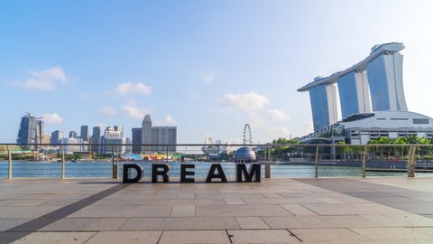 SINGAPORE-JANUARY 28,2020: Time lapse of Singapore City Skyline at Marina bay sand in Singapore.