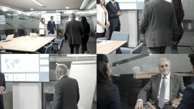 Professional business colleagues shaking hands. Collage of professional multiethnic business people shaking hands and greeting each other in office. Business handshake concept