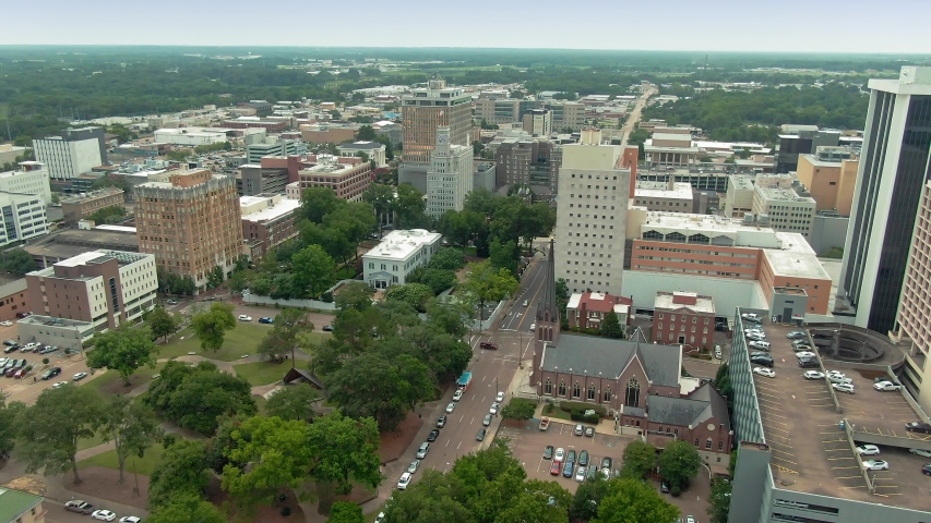 Aerial: downtown Jackson, Mississippi, USA 